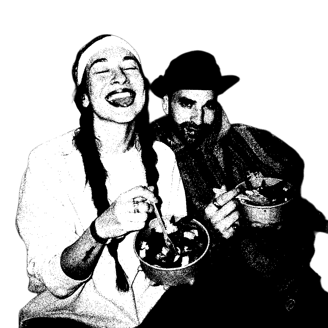 People eating poutine